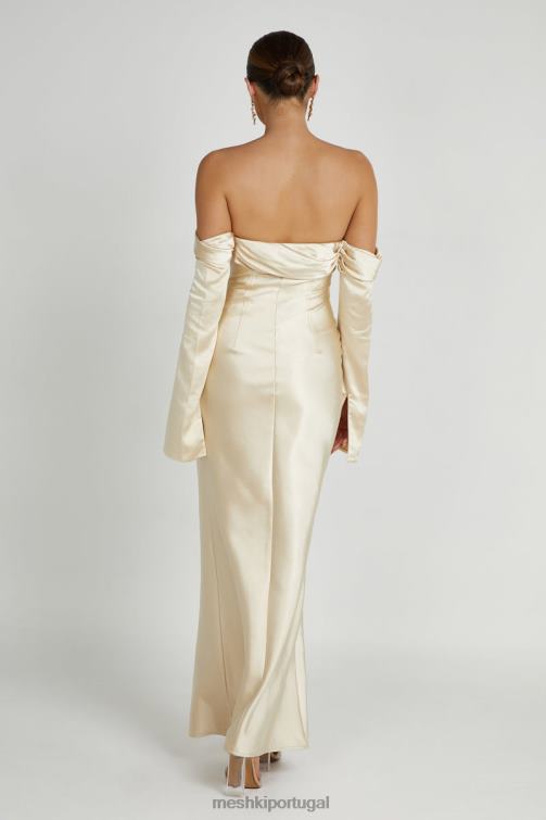 Meshki vestido maxi giselle com decote ombro a ombro BLLT120 roupas ouro