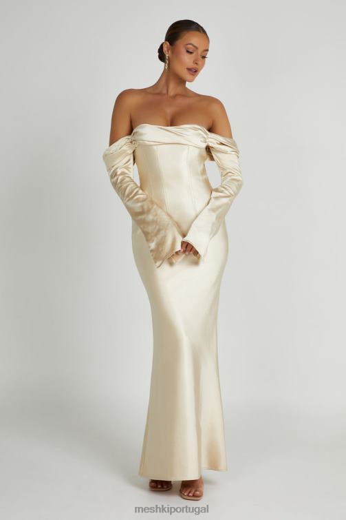 Meshki vestido maxi giselle com decote ombro a ombro BLLT120 roupas ouro