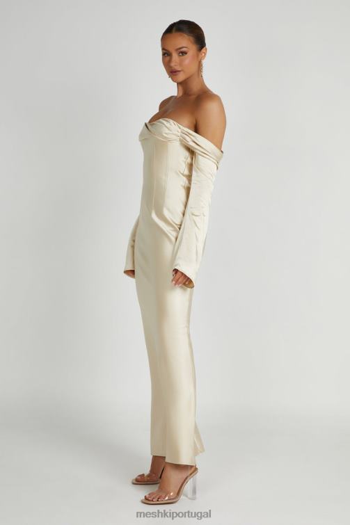Meshki vestido maxi giselle com decote ombro a ombro BLLT120 roupas ouro