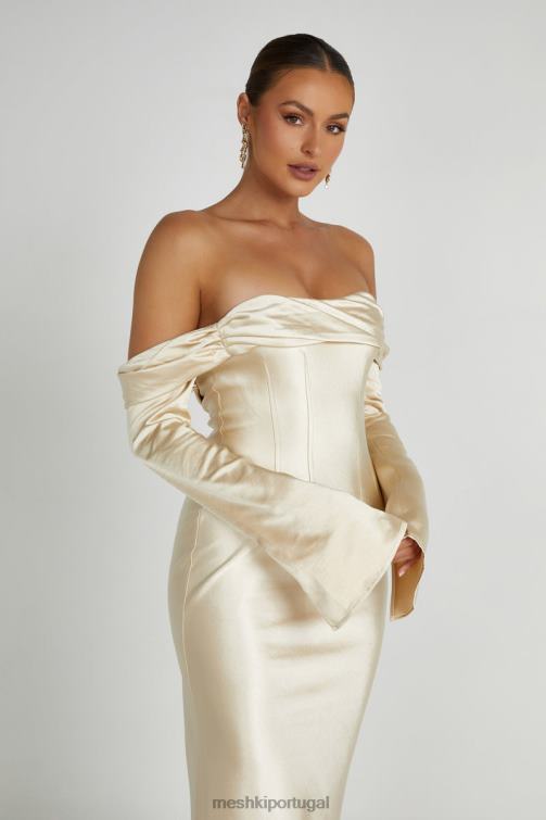 Meshki vestido maxi giselle com decote ombro a ombro BLLT120 roupas ouro