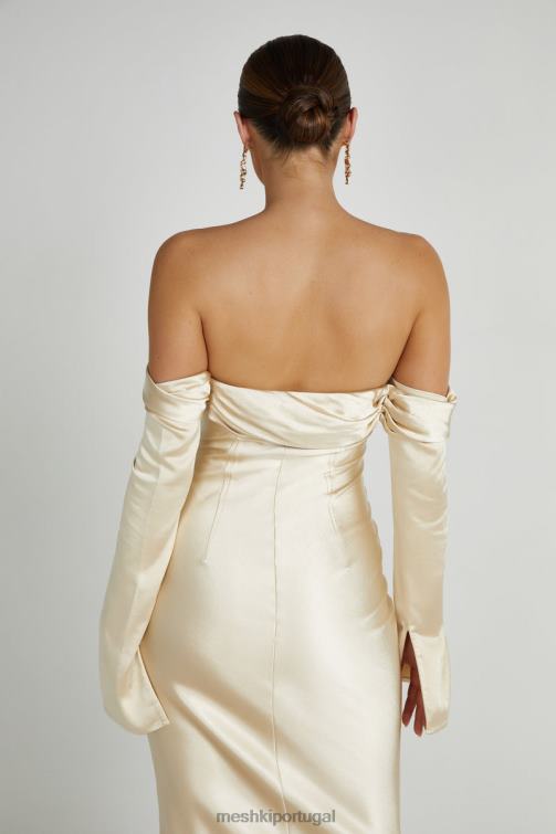 Meshki vestido maxi giselle com decote ombro a ombro BLLT120 roupas ouro