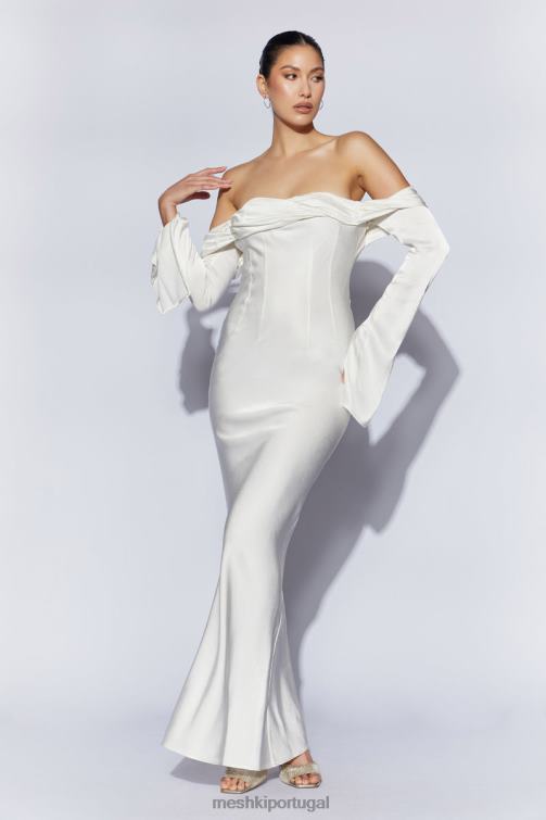 Meshki vestido maxi giselle com decote ombro a ombro BLLT40 roupas branco