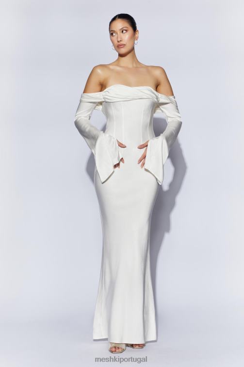 Meshki vestido maxi giselle com decote ombro a ombro BLLT40 roupas branco
