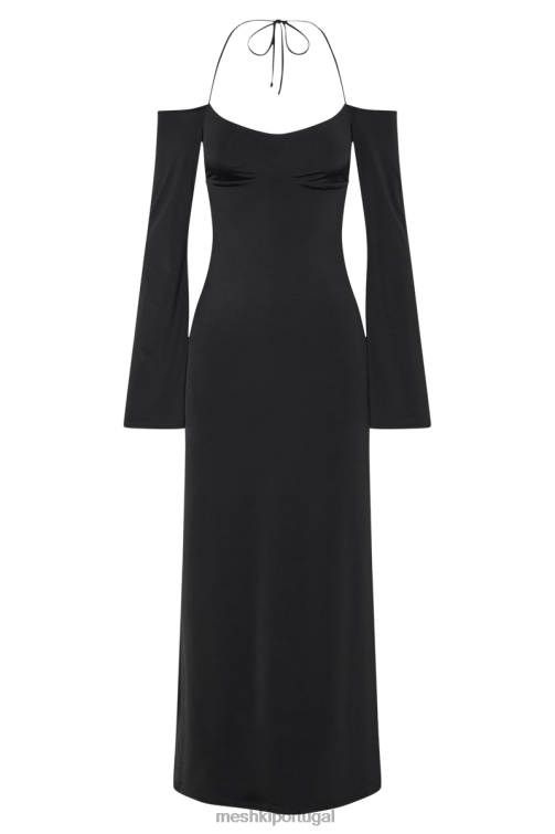 Meshki vestido maxi justo ombro a ombro tia BLLT89 roupas preto