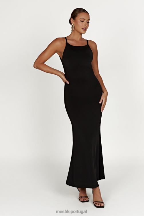 Meshki vestido maxi justo sem costas dorit BLLT743 roupas preto