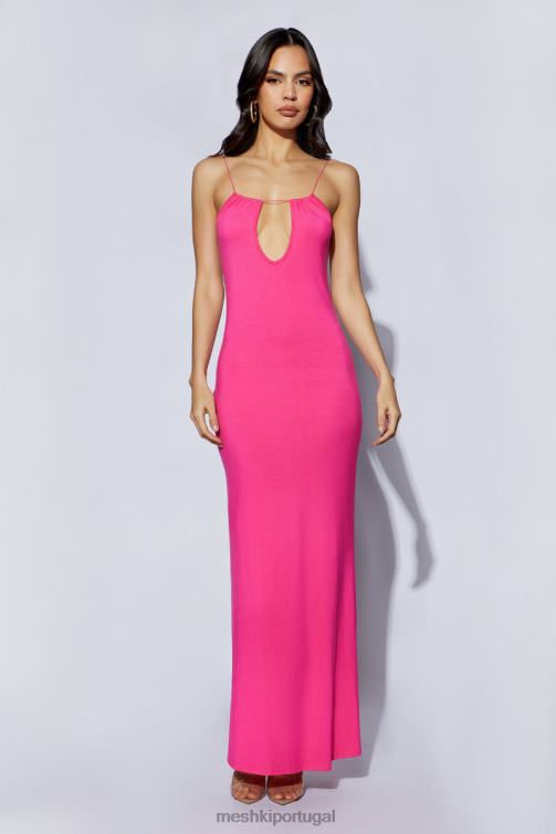 Meshki vestido maxi kirsty com recorte circular e tiras BLLT622 roupas fúcsia