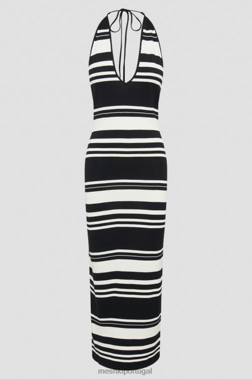 Meshki vestido maxi listrado brienne BLLT156 roupas Preto branco