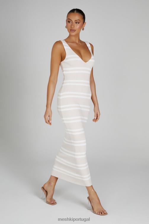 Meshki vestido maxi listrado em malha henrietta BLLT100 roupas nu/branco