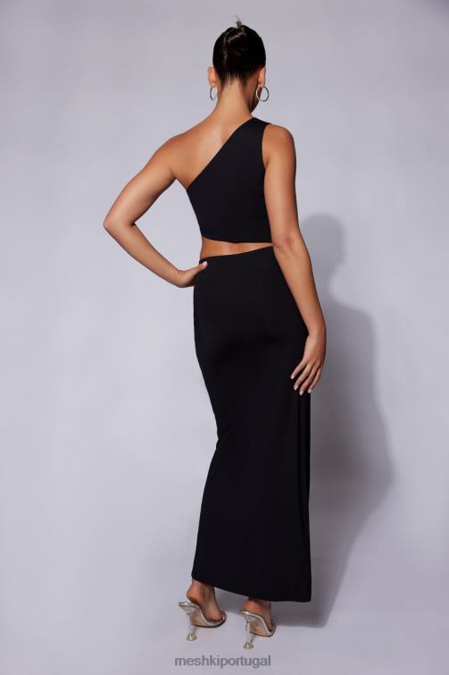 Meshki vestido maxi margot de um ombro só com corda de diamantes BLLT520 roupas preto