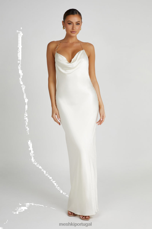 Meshki vestido maxi melissa com capuz frontal em cetim BLLT107 roupas marfim