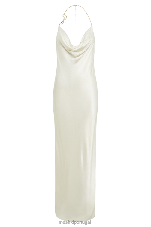 Meshki vestido maxi melissa com capuz frontal em cetim BLLT107 roupas marfim