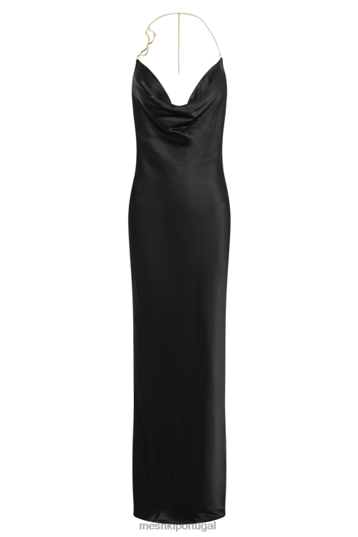 Meshki vestido maxi melissa com capuz frontal em cetim BLLT95 roupas preto