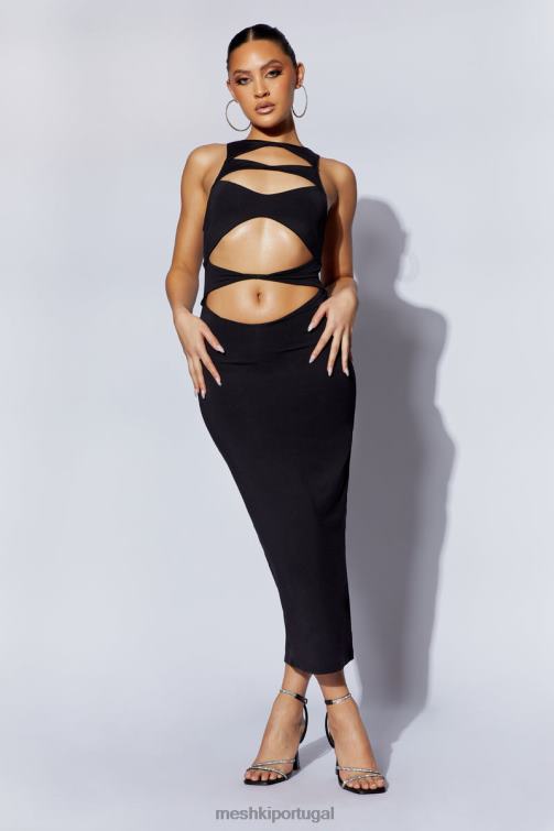 Meshki vestido maxi recortado chloe BLLT198 roupas preto