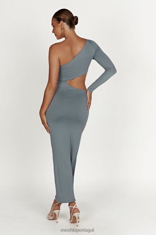 Meshki vestido maxi recortado em nylon reciclado joyce BLLT309 roupas carvão leve