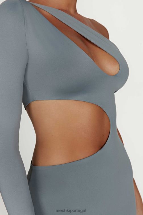 Meshki vestido maxi recortado em nylon reciclado joyce BLLT309 roupas carvão leve