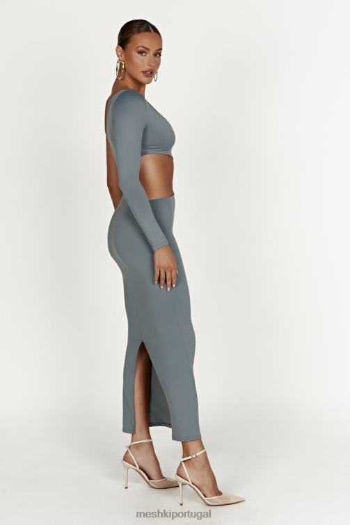 Meshki vestido maxi recortado em nylon reciclado joyce BLLT309 roupas carvão leve