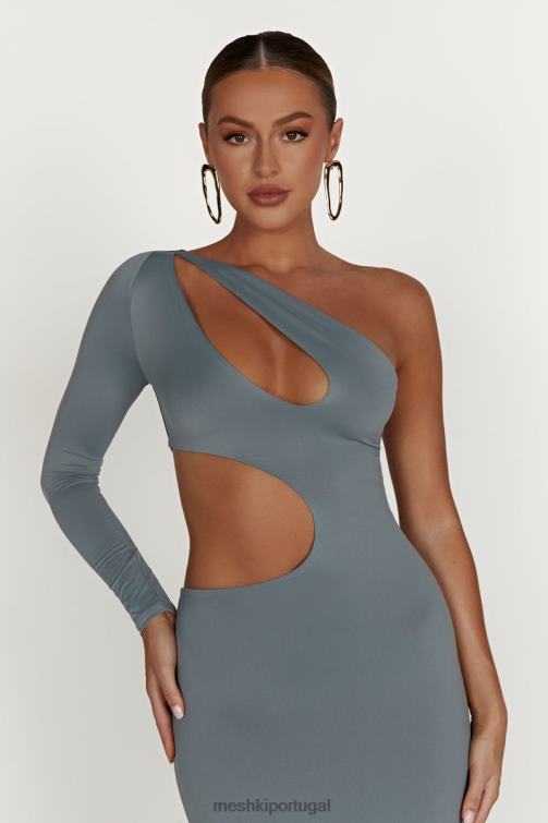 Meshki vestido maxi recortado em nylon reciclado joyce BLLT309 roupas carvão leve