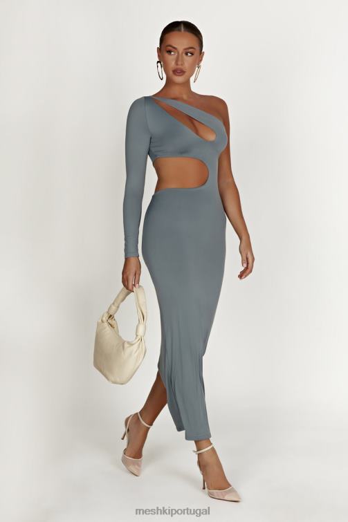 Meshki vestido maxi recortado em nylon reciclado joyce BLLT309 roupas carvão leve