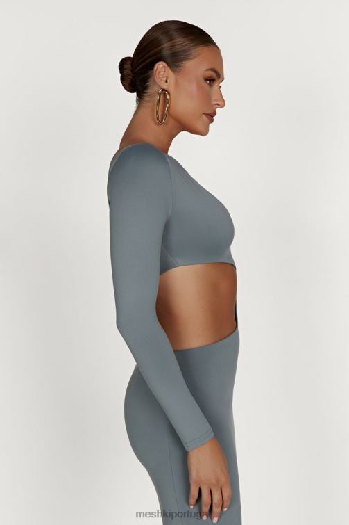 Meshki vestido maxi recortado em nylon reciclado joyce BLLT309 roupas carvão leve