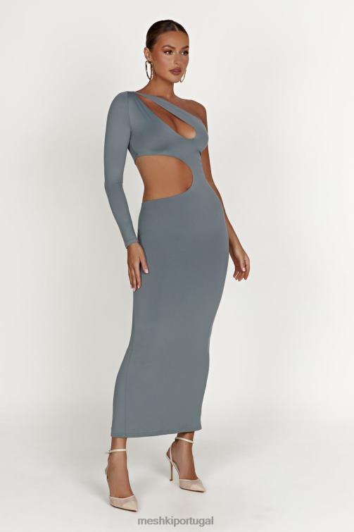 Meshki vestido maxi recortado em nylon reciclado joyce BLLT309 roupas carvão leve