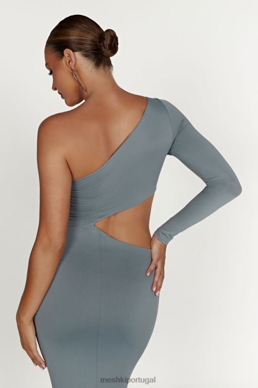 Meshki vestido maxi recortado em nylon reciclado joyce BLLT309 roupas carvão leve