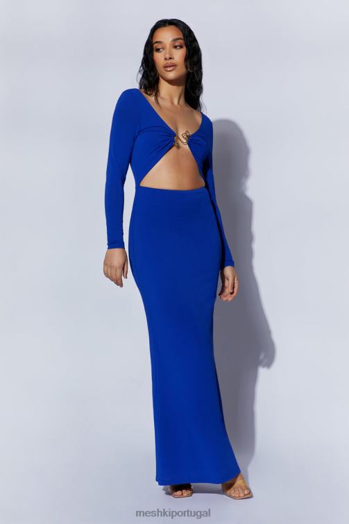 Meshki vestido maxi recortado mehlika com ferragens BLLT620 roupas azul persa