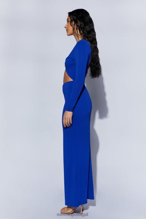 Meshki vestido maxi recortado mehlika com ferragens BLLT620 roupas azul persa