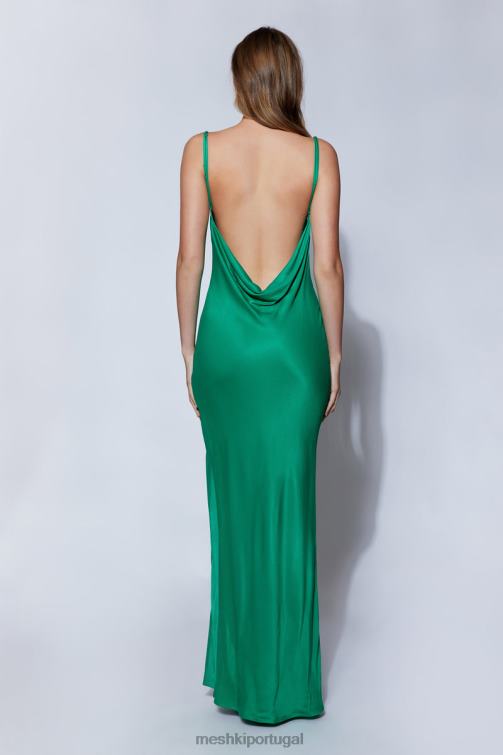 Meshki vestido maxi sem costas com decote em jade BLLT264 roupas verde