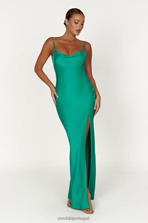 Meshki vestido maxi sem costas com decote em jade BLLT264 roupas verde