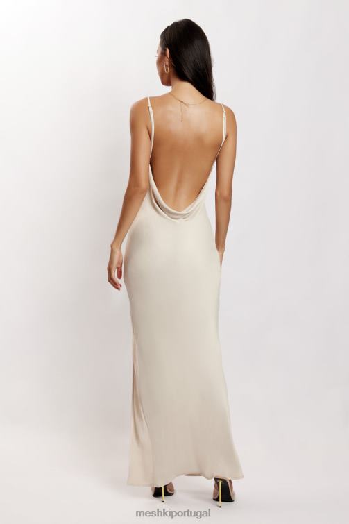 Meshki vestido maxi sem costas com decote em jade BLLT268 roupas osso