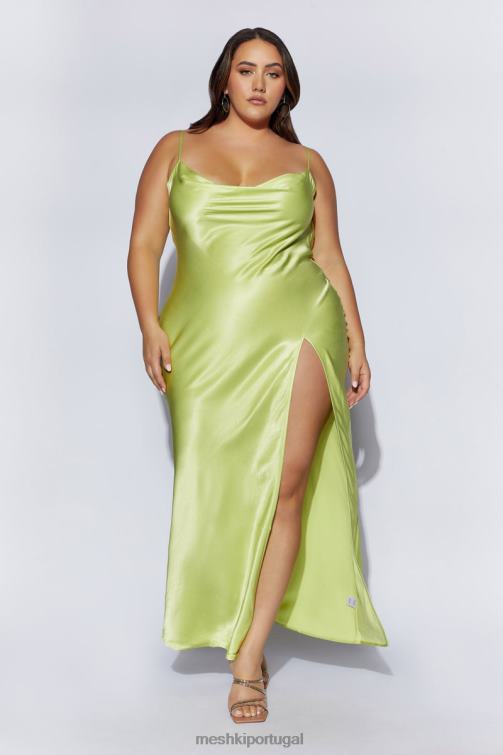 Meshki vestido maxi sem costas com decote em jade BLLT314 roupas verde pistache