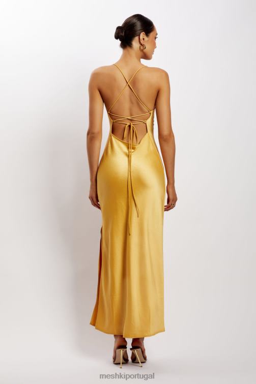 Meshki vestido maxi slip sydney com decote reto BLLT118 roupas amarelo