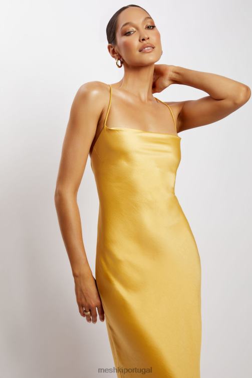 Meshki vestido maxi slip sydney com decote reto BLLT118 roupas amarelo