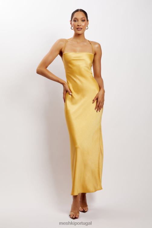 Meshki vestido maxi slip sydney com decote reto BLLT118 roupas amarelo