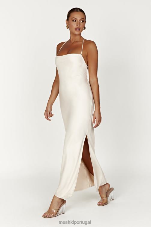 Meshki vestido maxi slip sydney com decote reto BLLT177 roupas creme