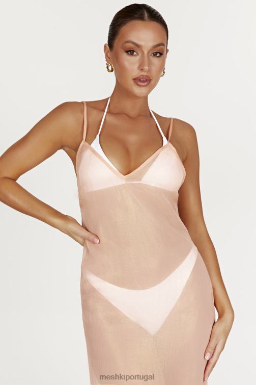 Meshki vestido maxi translúcido iridescente phoebe BLLT578 roupas pêssego