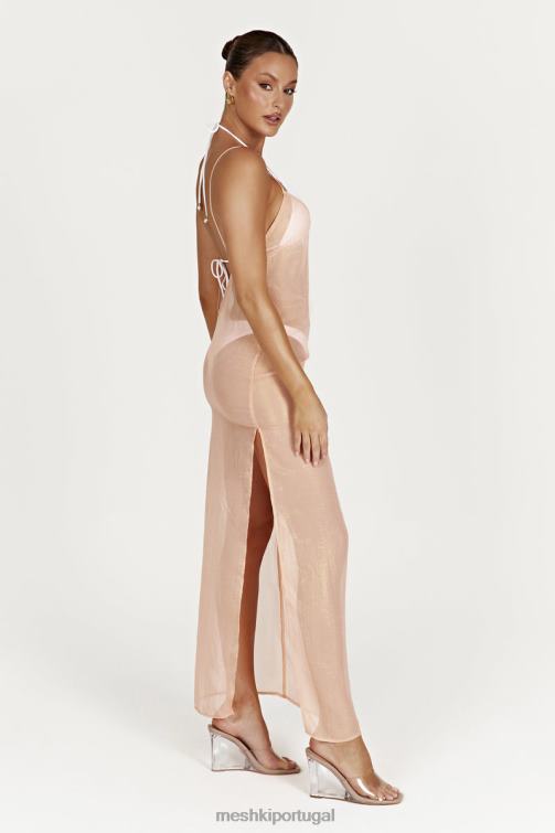 Meshki vestido maxi translúcido iridescente phoebe BLLT578 roupas pêssego