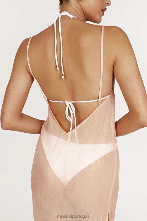 Meshki vestido maxi translúcido iridescente phoebe BLLT578 roupas pêssego