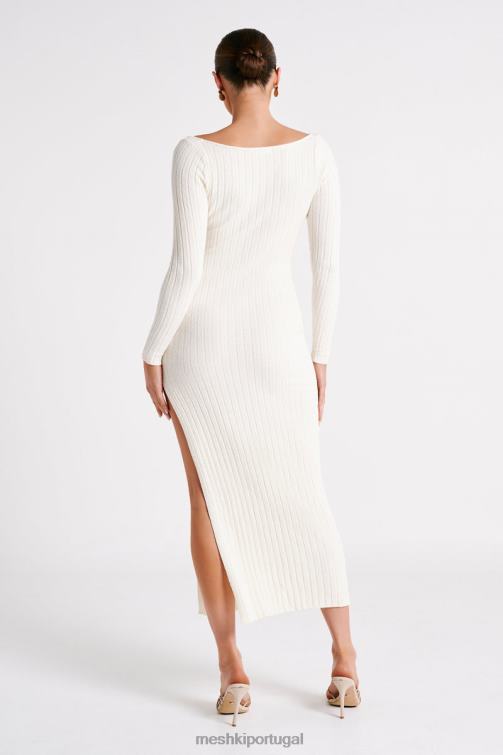Meshki vestido maxi tricotado zínia com divisão BLLT86 roupas branco