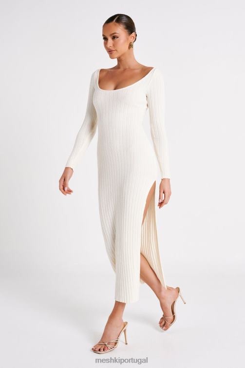 Meshki vestido maxi tricotado zínia com divisão BLLT86 roupas branco