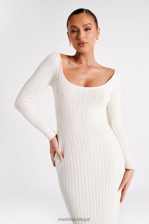 Meshki vestido maxi tricotado zínia com divisão BLLT86 roupas branco