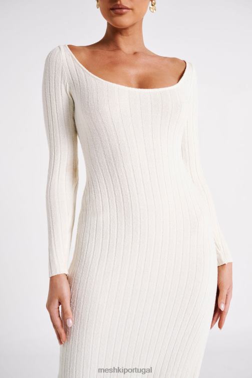 Meshki vestido maxi tricotado zínia com divisão BLLT86 roupas branco