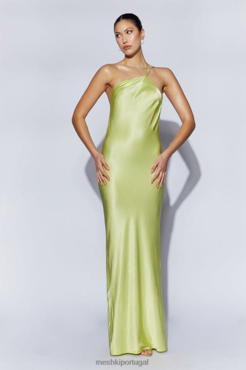 Meshki vestido maxi um ombro só alena BLLT653 roupas verde pistache