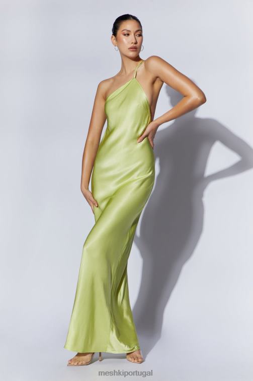 Meshki vestido maxi um ombro só alena BLLT653 roupas verde pistache