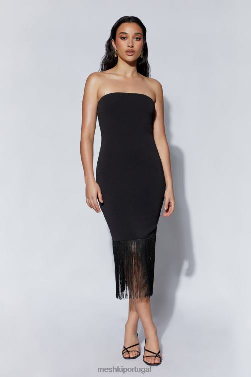 Meshki vestido sem alças com franjas zarina BLLT618 roupas preto