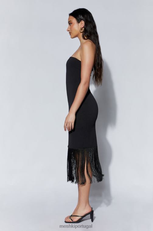 Meshki vestido sem alças com franjas zarina BLLT618 roupas preto