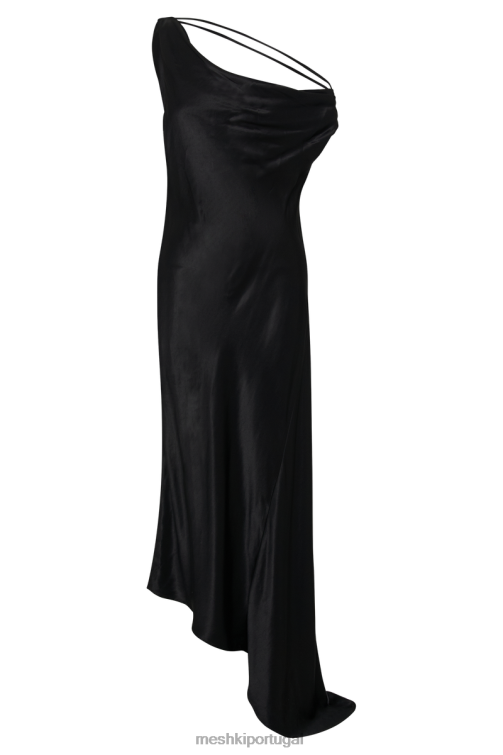 Meshki vestido yvette slip maxi com bainha assimétrica BLLT169 roupas preto