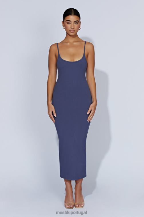 Meshki vestido midi cami canelado alexis BLLT331 roupas marinha da meia-noite