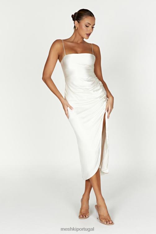 Meshki vestido midi claudette com drapeado em cetim BLLT567 roupas marfim