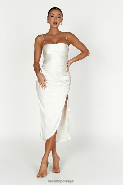 Meshki vestido midi claudette com drapeado em cetim BLLT567 roupas marfim